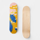 Skateboard Ciel jaune orange bleu clair Peinture rose (Recto)