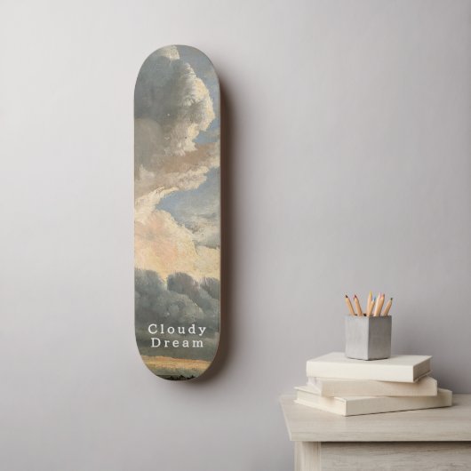 Skateboard Ciel nuageux, écriture blanche, trajet calme (Art mural)