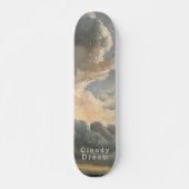 Skateboard Ciel nuageux, écriture blanche, trajet calme (Devant)