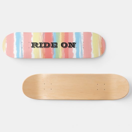 Skateboard Circuler Sur Bleu Rose Yellow Aquarelle Rayures (Horz)