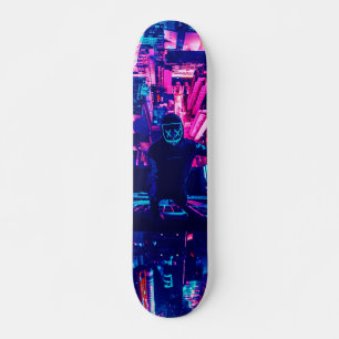 Skateboard City skyline Cyberpunk tone