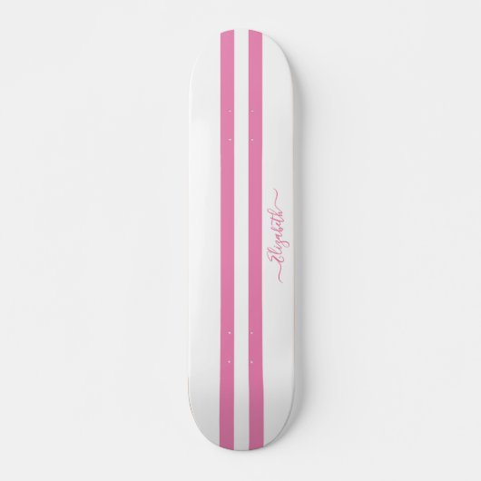 Skateboard Classic Rose White Racing Stripes Girly Monogramme (Devant)