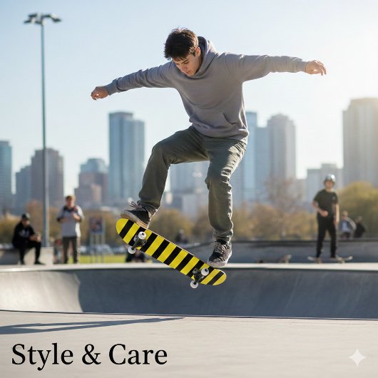 Skateboard Classique rayé jaune vif et noir