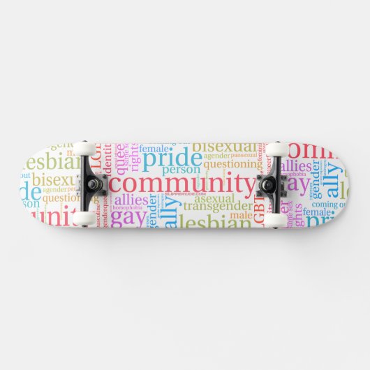 Skateboard Cloud de mot communautaire LGBTQ+ SlipperyJoe (Horz)