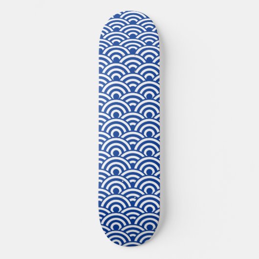 Skateboard Cobalt Bleu Blanc Japonais Vague Motif (Recto)