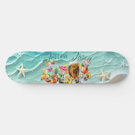 Skateboard Cocktail de plage Fruits Tropicaux Vague Océan Éto (Horz)