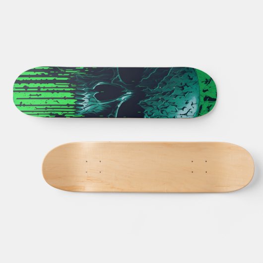 Skateboard Code informatique noir et vert Crâne #3 (Horz)