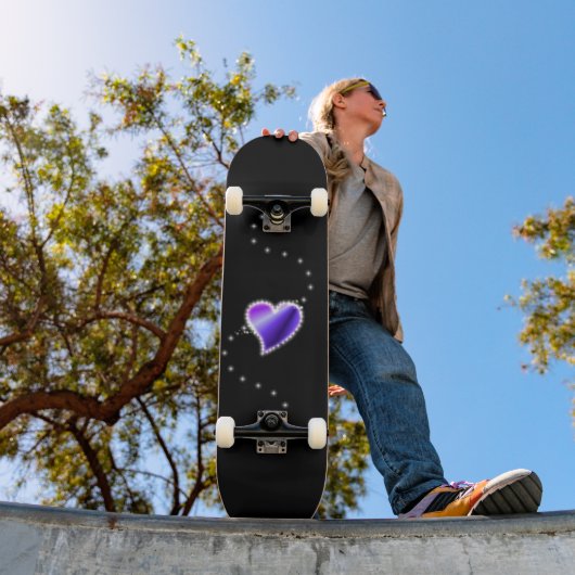 Skateboard Cœur arc-en-ciel violet avec étoiles (Extérieur 1)