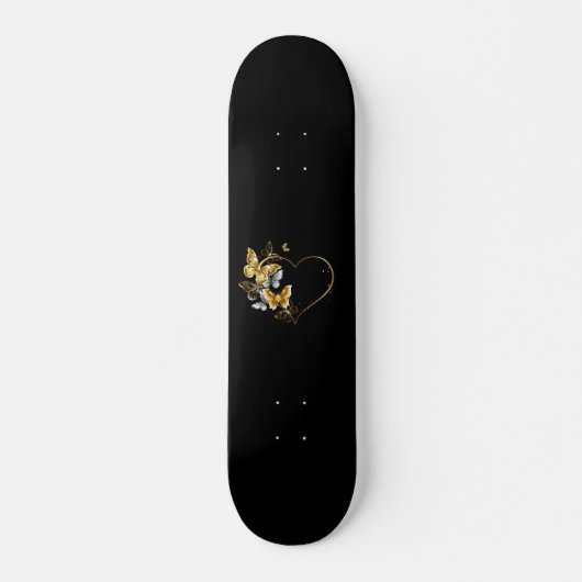 Skateboard Coeur aux papillons d'or (Devant)