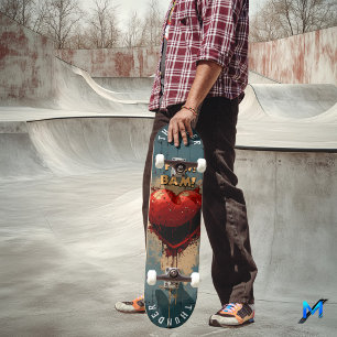 Skateboard Cœur d'art pop audacieux et effets de bande dessin