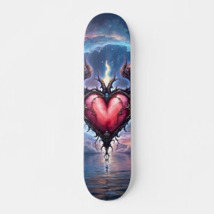 Skateboard Cœur Flamboyant de la Lune – Amour Cosmique Gothiq