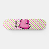 Skateboard Coeur mignon sur les rayures rose et vert citron (Horz)