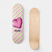 Skateboard Coeur mignon sur les rayures rose et vert citron (Recto)