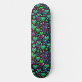 Skateboard Coeur vert néon et floral pourpre (Recto)
