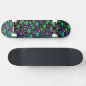 Skateboard Coeur vert néon et floral pourpre (Horz)