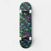 Skateboard Cœur vert néon et floral violet (Recto)