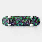 Skateboard Cœur vert néon et floral violet (Horz)