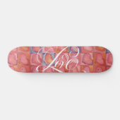 Skateboard Coeurs d'amour de fille Calligraphie rose fleurie (Horz)