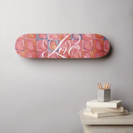 Skateboard Coeurs d'amour de fille Calligraphie rose fleurie (Art mural (Horz))