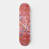 Skateboard Coeurs d'amour de fille Calligraphie rose fleurie (Devant)