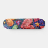 Skateboard Coeurs et étoiles dessinés à la main (Horz)