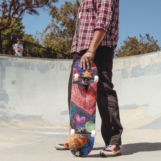 Skateboard Coeurs et étoiles dessinés à la main (Extérieur 2)