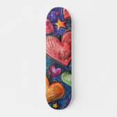 Skateboard Coeurs et étoiles dessinés à la main (Devant)