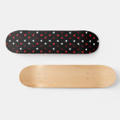 Skateboard Coeurs rouge et blanc sur noir (Horz)