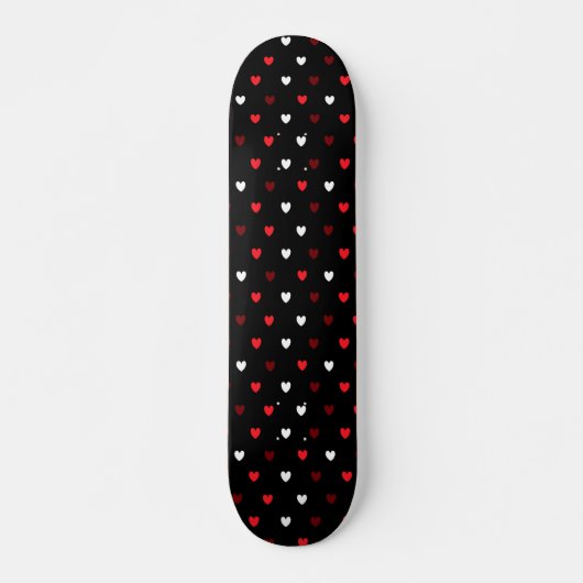 Skateboard Coeurs rouge et blanc sur noir (Devant)