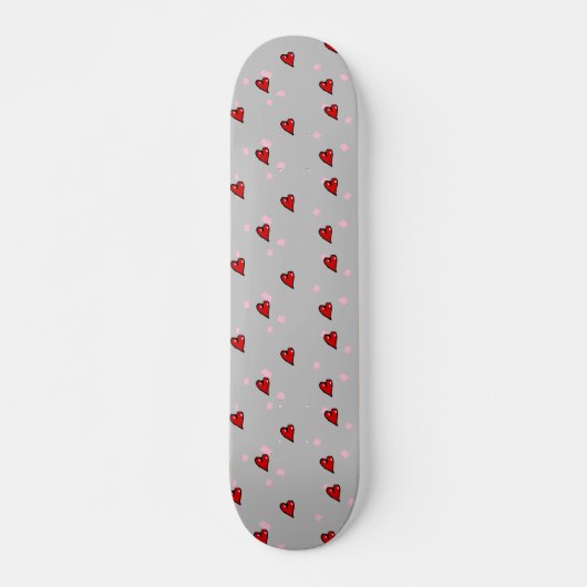 Skateboard Coeurs rouges sur gris (Devant)