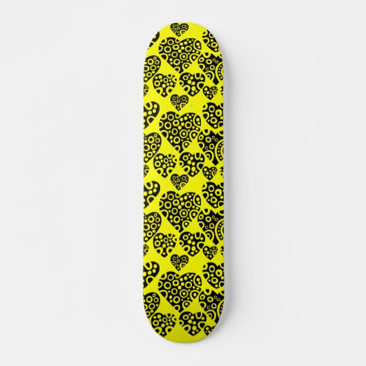 Skateboard Coeurs sur Jaune (Devant)