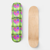 Skateboard Coeurs tourbillonnant roses vert (Recto)