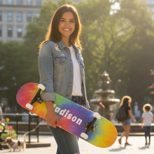 Skateboard Coloré moderne Rainbow Tie Dye Swirl Nom personnal