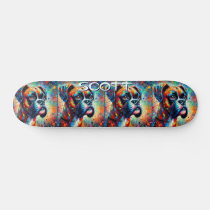 Skateboard Coloré Pop Art Boxer Chien Personnalisé Turquoise