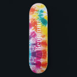 Skateboard Coloré Rainbow Tie Dye Nom personnalisé<br><div class="desc">Colorful Rainbow Tie Dye Custom Name Skateboard vous pouvez facilement ajouter un nom pour en faire un cadeau unique pour votre meilleur ami ou le reste de la famille avant de partir vers votre prochaine destination tropicale</div>