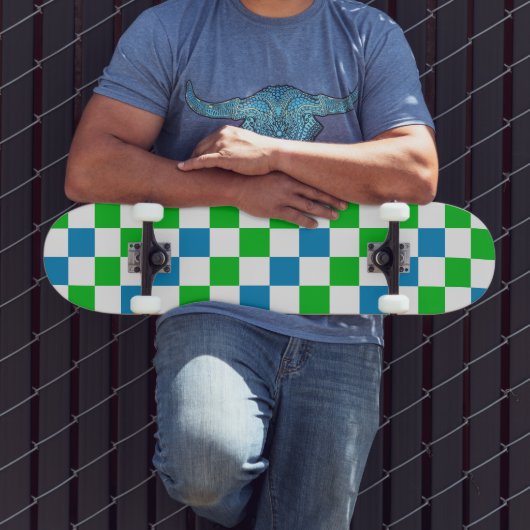 Skateboard Conception à carreaux bleu blanc vert (Extérieur 3)