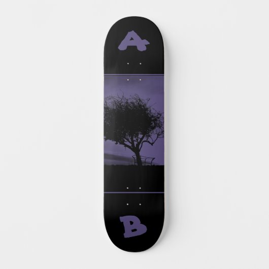 Skateboard Conception d'arbre violet et noir avec initiales p (Recto)