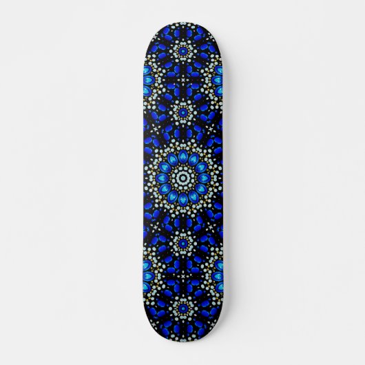 Skateboard Conception d'art mandala géométrique abstrait bleu (Devant)