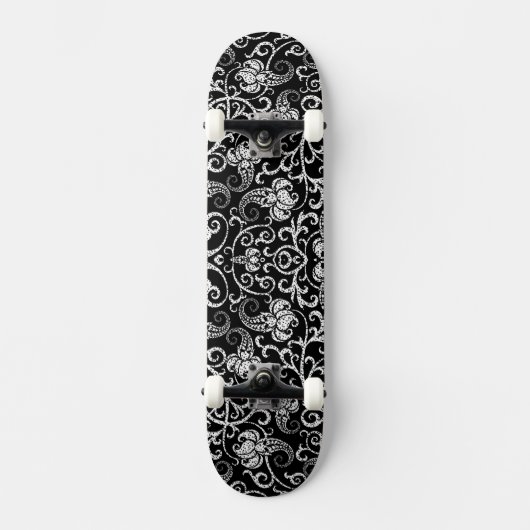 Skateboard Conception de fleurs de dalmatien noir mignon (Recto)