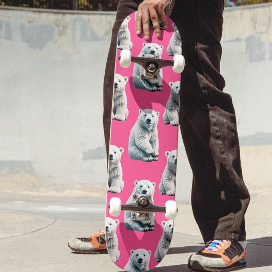 Skateboard Conception de motif d'ours polaire rose