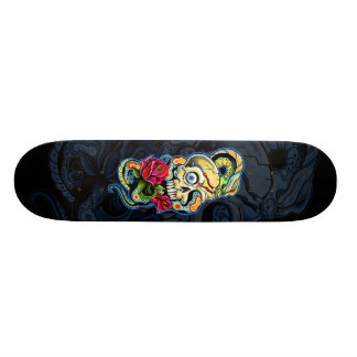 Skateboard Conception de roses de serpent de crâne