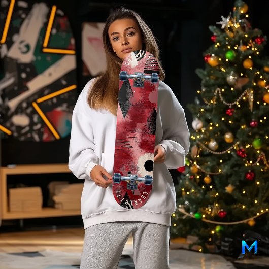 Skateboard Conception géométrique abstraite rouge vif pour pl