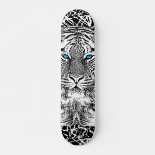 Skateboard Conception noire et blanche de tigre d'yeux bleus