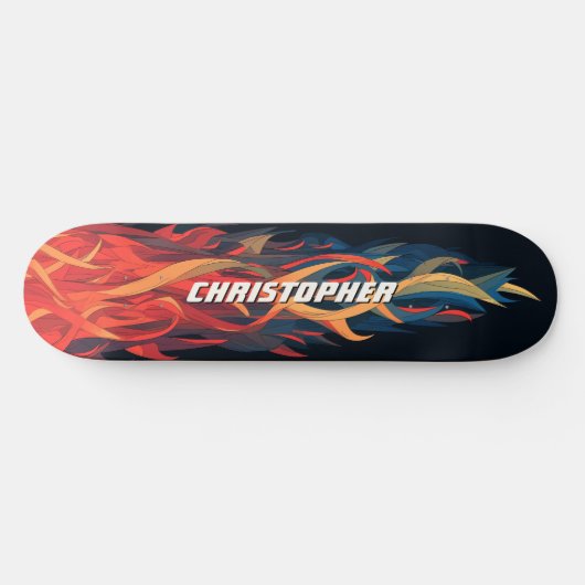 Skateboard Cool Abstract Fire Flame Orange Blue (Horz)