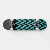 Skateboard Cool chevron zigzag paon bleu faux parties scintil (Horz)