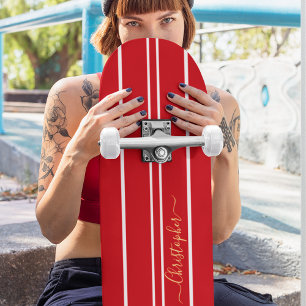Skateboard Cool classique Red and White Racing Stripes Monogr