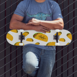 Skateboard Cool et amusant yummy taco motif Monogramme blanc