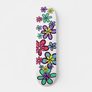 Skateboard Cool Girl Retro Flower Power