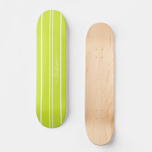 Skateboard Cool Lime Green White Racing Stripes Monogrammé (Recto)