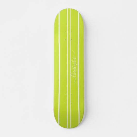 Skateboard Cool Lime Green White Racing Stripes Monogrammé (Devant)